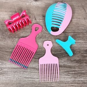 Vintage 80's 90's Hair Is Back Vibrant Pink  Blue Hair Accessory Set 5pc.